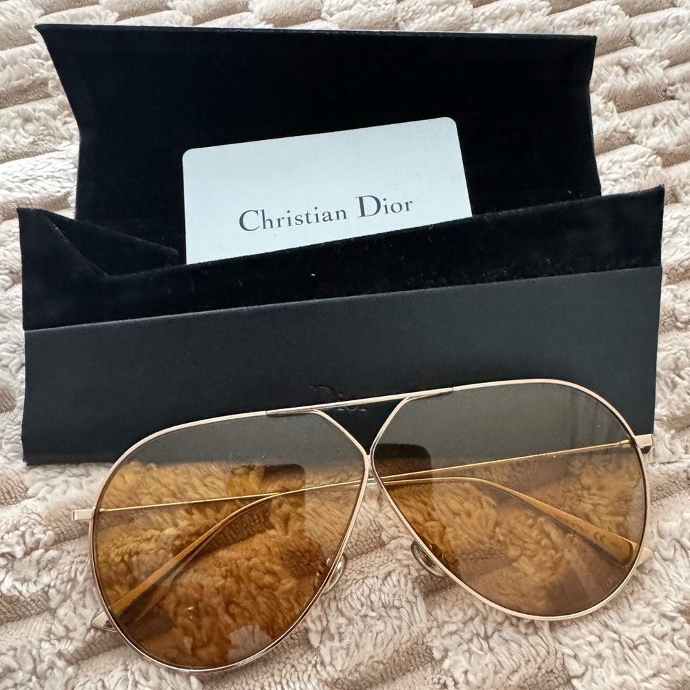 Dior Gold Frame Aviator Sunglasses with Brown Gradient Lenses